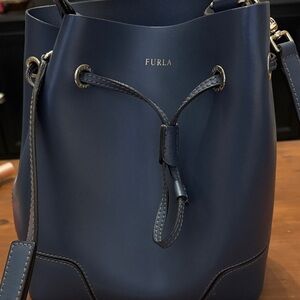 Furla Stacy Navy Leather Drawstring Bag